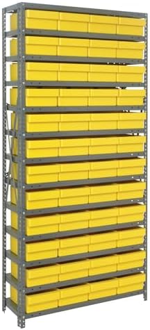 Quantum 1875-606YL Heavy Duty Shelving Unit with (13) Shelves and (48) QED606 Yellow Bins for Industrial Warehouse Storage Distribution | 400 lbs Capacity | 18"D x 36"L x 75"H, Galvanized Carbon Steel by QuantumStorageSystems