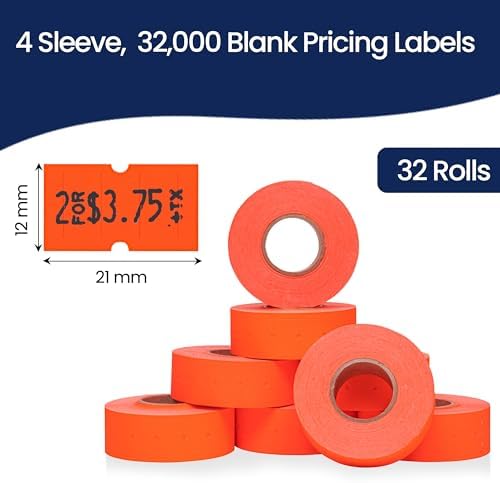 Perco 1 Line Fluorescent Red Labels - 32,000 Blank Price and Date Gun Labels for Perco Lite, X, Plus and Pro 1 Line Price and Date Guns- 32 Rolls, 4 Sleeves - Made in USA - Image 3