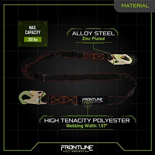 FRONTLINE FALL PROTECTION Internal 6' Shock Absorbing Single Leg Lanyard | ANSI & OSHA Compliant - Image 4