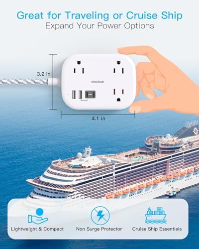 Cruise Essentials 2026,One Beat Travel Power Strip with USB C,Flat Plug - Image 3