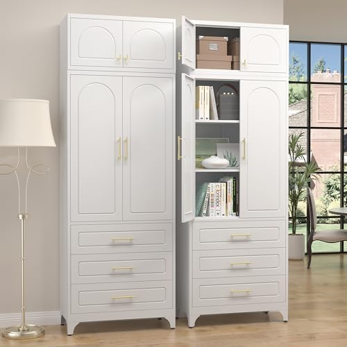 SteeLoong 90”Kitchen Pantry Cabinet, Metal Storage Cabinet with 3 Drawers by Steeloong