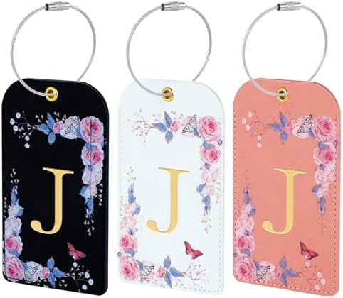 3 Pack Luxury Floral PU Leather Luggage Tags, Travel Accessories Gift (J) by Unknown