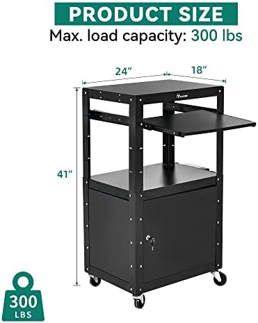 YITAHOME Steel AV Cart with Locking Cabinet & Keyboard Tray Black - Image 6