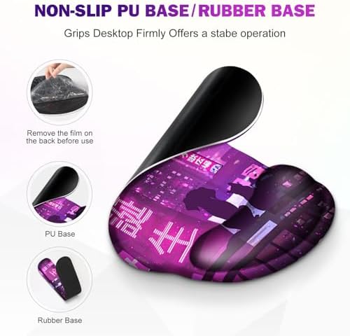 Gaming Mouse Pad, Large Desk Mat, Cute Desk Pad, 4in1 XXL Mousepad + Keyboard Wrist Rest+Mouse Wrist Rest+Coaster Set with Ergonomic Desk Pad for Home Office Table Computer, Purple Anime Neon - Image 6