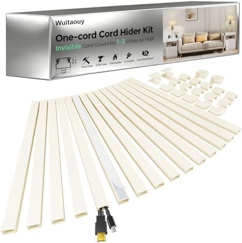 Beige Cord Hider, 212.6in Cord Covers for 1-2 Wires on Wall, Paintable Wire Hider Wire Covers for Cords on Walls, Easy Set-up Cable Hider Cable Raceway to Hide Cords on Wall, W0.59 H0.4in, Beige by Wuitaouy