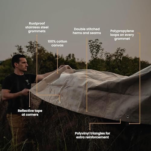 WHITEDUCK Canvas Tarp 18 oz. Heavy Duty Water Repellent UV Resistant, Rustproof Grommets, Industrial & Commercial Use Cloth Tarp (Cut Size: 8'x12', Finished Size: 7'6"x11'6", Blue) - Image 4