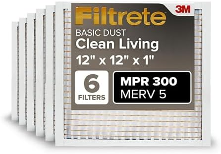 Filtrete 12x12x1 Air Filter, MERV 5, MPR 300, 6 HVAC Filters by Filtrete