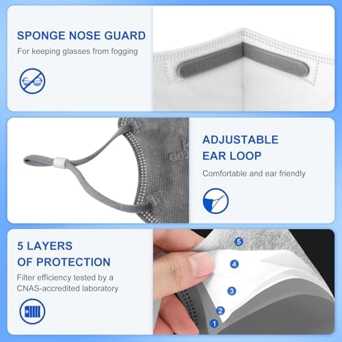KN95 Adjustable Face Masks 10 Pack Individually Wrapped Adult Masks with Adjustable Ear Loops and Anti-Fog Nose Pad - Image 3