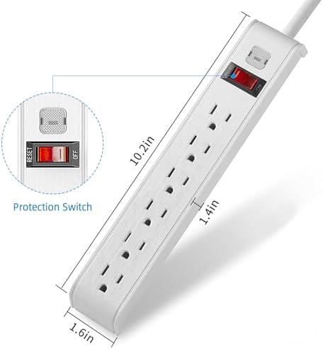 TiFFCOFiO Surge Protector Power Strip, 4 Feet Extension Cord, 600 Joules Surge Protection, Multiple Protection 6 Outlet Strip, 14 AWG Cord, 15A/1875W, ETL Listed - Image 5