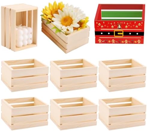 GRETJOB 6PCS 5" Wooden Crates, Small Wooden Crates for Crafts by Unknown