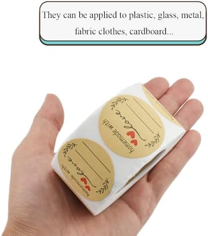 HAHIYO 1.5Inch 500P Round Natural Brown Kraft Stickers - Blank Kraft Labels Stickers Roll with Line to Write On, Homemade with Love Dot Stickers for Jar Canning Labels Price Tags Store Organizing - Image 4