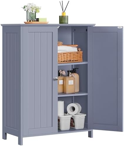 Yaheetech Small Bathroom Storage Cabinet for Towels with 2 Doors, Gray by Yaheetech