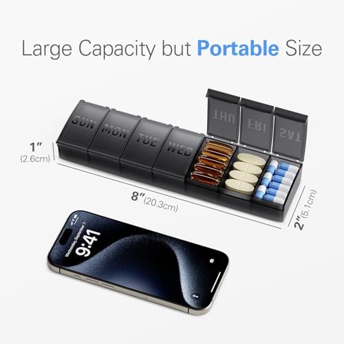 Barhon Pill Organizer Large, Weekly Medicine Pill Organizers, 7 Day Pills Box Case Travel for Big Vitamin Supplements Fish Oil, Gray - Image 7