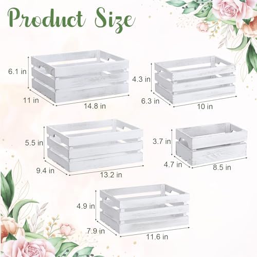 Soaoo 5 Pcs Decorative Nesting Wooden Crates with Handle, Vintage White - Image 2