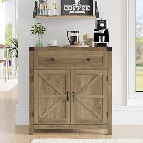 HOSTACK Kitchen Storage Cabinet, Farmhouse Coffee Bar Cabinet, Rustic Brown - Image 4