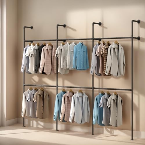 Industrial Pipe Garment Rack, Wall Mounted Clothing Organizer for Walk-in Wardrobe, Multi-Purpose Storage Solution, Heavy Duty, 399 * 220cm by Unknown