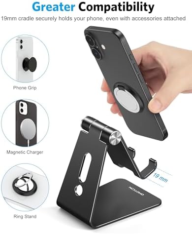 OMOTON C2 Adjustable Aluminum Cell Phone Stand with Charging Cutout, Black - Image 5