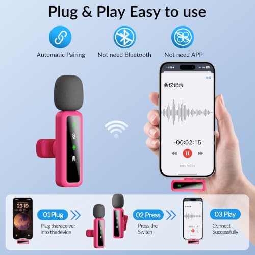 Wireless Lavalier Mic for iPhone, Android, PC, Live Stream, Vlog (rose） - Image 2