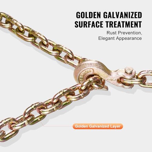 VEVOR G80 Transport Binder Chain, 3/8" x 10.3' Tow Chain with Clevis Grab Hooks, 7100 lbs Safe Working Load, Heavy Duty Trailer Logging Chain for Transporting Towing Truck Tie Down Binding Equipment - Image 6