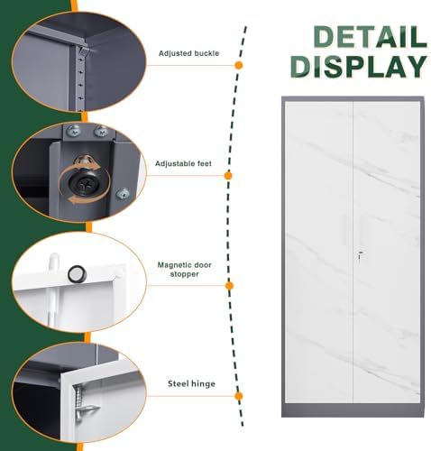 Letaya Wardrobe Closet, 72" H Clothing Storage Cabinet with Adjustable Shelves and Hanging Rod, Bedroom Armoire Clothes Organizer (White Gray) - Image 5