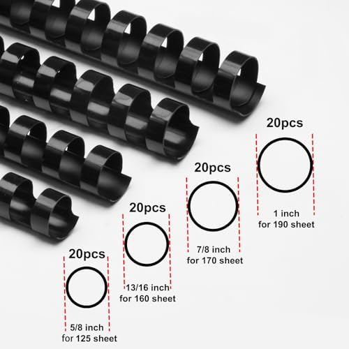 Rayson CR16202225BK Plastic Binding Combs 5/8 in. 13/16in, 7/8in, 1in, 19-Ring Letter Size, Black Comb Binding Spines, Multi-Size Pack of 40 - Image 2