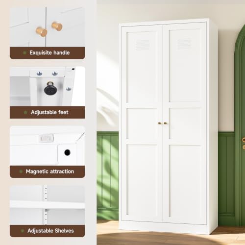 Letaya White Storage Cabinet with Adjustable Shelves-Metal Home Kitchen Pantry Cabinets with Doors,Organization Locker for Cupboard/Bedroom/Dining/Living/Bathroom/Office/Garage Room - Image 5