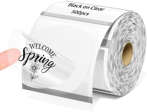 Phomemo 2” Circle Thermal Label, Self-Adhesive Round Sticker Labels, Circular Direct Thermal Printer Labels Compatible with Phomemo Shipping Label Printer, 500 pcs of Labels/Roll, Transparent by Phomemo