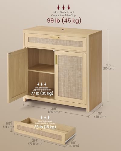 VASAGLE Boho Buffet Cabinet with Rattan-Look Doors, Adjustable Shelf - Image 2
