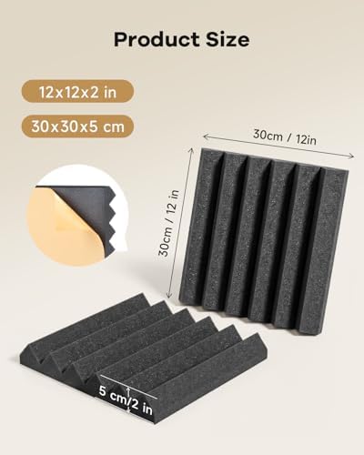 SD SODOCT 36 Pack Wedge Acoustic Foam Panels, Self-Adhesive Sound Proof Foam Panels for Walls, 12 x 12 x 2 Inches High Density Acoustic Foam, Fire Resistant, Studio Wall & Ceiling Panels, Black - Image 5