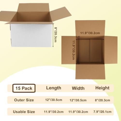 WIFTREY 12x12x8 inches White Shipping Boxes Pack of 15, Corrugated Cardboard Boxes 12 x 12 x 8 for Packaging Small Business, Moving, Mailing - Image 2