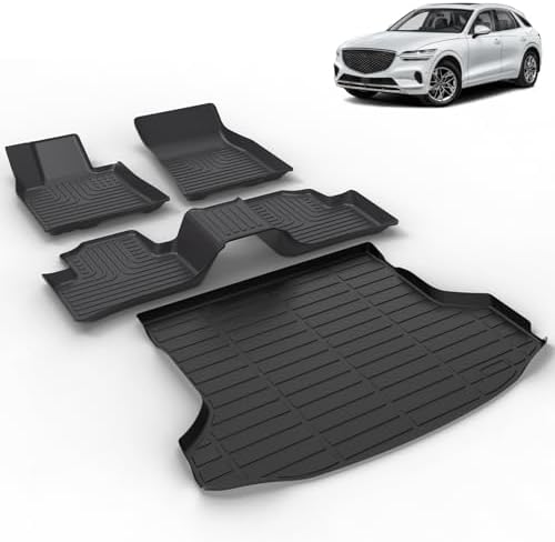 All Weather Car Floor Mats & Cargo Liner Set Fit for Genesis GV70 (Not fit Electrified) 2022 2023 2024 2025 2026 Floor Liners Trunk Liner GV70 Cargo Mat Accessories Black by VOUKIY