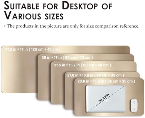 HOMIEAZICOZI Leather Desk Mat - Non-Slip PU Pad for Office and Home Organization Accessories Ideal Large Mouse Mats on Top of Desks (Champagne Gold,31.5''x 15.7'') (DPD-CG-M) - Image 5