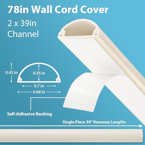 ZhiYo 6.6ft Cord Covers for 1-2 Wires on Wall, 1" W x 0.4" H, Beige - Image 2