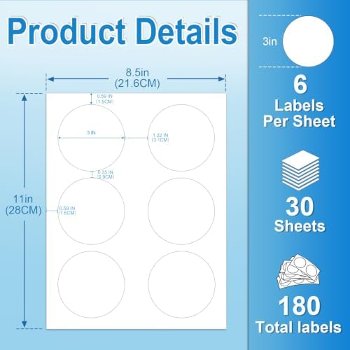 3" Round Labels, Printable for Laser & Inkjet, 180 Labels - Image 2