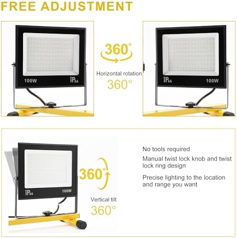30000 Lumen Work Lights with Stand, 3 Adjustable Head LED Work Light, with Adjustable and Foldable Tripod Stand, Waterproof Lamp with 6500 Kelvin Color Temperature - Image 3
