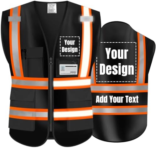 High Visibility Reflective Safety Vest Customize Logo Hi Vis Protective Workwear Outdoor Work Vest (XL, Black-orange) by YOWESHOP