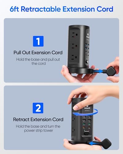 Power Strip Tower, kakyanill PD 65W Charging Station 9 AC Outlets 8 USB - Image 2