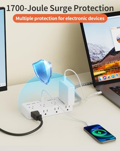 DEPOW Surge Protector Power Strip with 8 Outlets 4 USB Ports (2 USB C),5 FT - Image 6