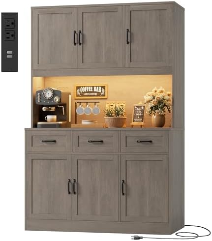 HOSTACK Kitchen Pantry Storage Cabinet, Kitchen Hutch Cabinet, Ash Gray by HOSTACK