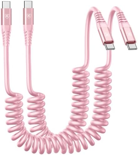 USB C to C Cable 6FT, 2Pack Coiled USB C Fast Charging Cable for CarPlay by KIYODA
