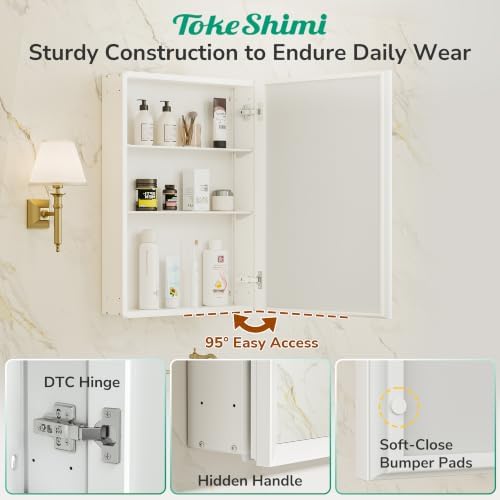 TokeShimi 36 x 24 White Recessed Medicine Cabinet with Mirror, Assembly Required, Bathroom Medicine Cabinet with Mirror, Stepless Adjustable Shelves, Beveled Aluminum Frame, DTC Hinge - Image 6
