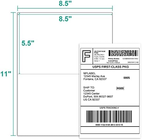MFLABEL Half Sheet Label Laser/Ink Jet Shipping Label 8.5 x 11 Inches Packaging Labels, Address Labels for Laser & Inkjet Printers, 2500 Count(1250 Sheets) - Image 2