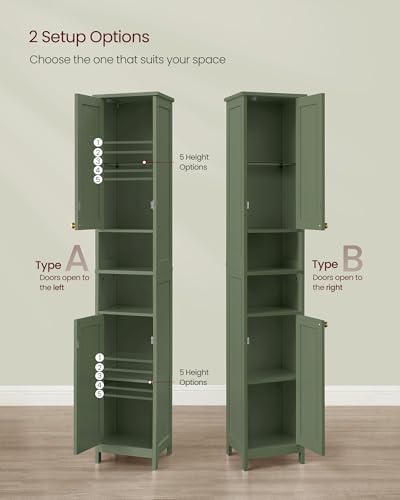 VASAGLE Tall Storage Cabinet with Lights, Slim, 11.8" W, Forest Green - Image 2