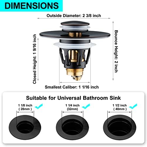 Universal Bathroom Sink Stopper - Bounce Wash Basin Drain Filter, Stainless Steel Pop Up Drain Stopper, 1.25" Bullet Core Sink Stopper, Sink Drain Plug with Anti-Clogging Strainer, Oil Rubbed Bronze - Image 3