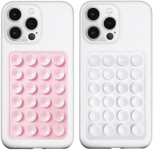 LvShuLiangPin Anteel Silicone Suction Phone Case Mount, Silicon Adhesive Phone Accessory for Smartphones, Hands-Free Mirror Shower Phone Holder for Selfies, Tiktok Videos (Light Pink&White) by LvShuLiangPin