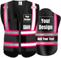 High Visibility Reflective Safety Vest Customize Logo Hi Vis Protective Workwear Outdoor Work Vest (L, Black-pink) by YOWESHOP