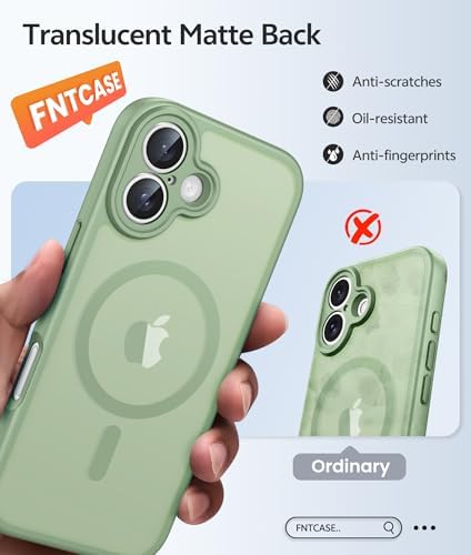FNTCASE for iPhone 16 Case, Fit for Magsafe, Screen Protector, Light Moss - Image 6