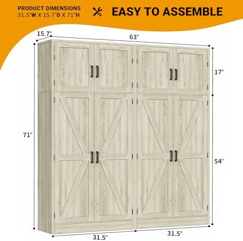 Unikito 71” Tall Pantry Cabinet with Adjustable Shelves, Wash Gray, 2 Pack - Image 2