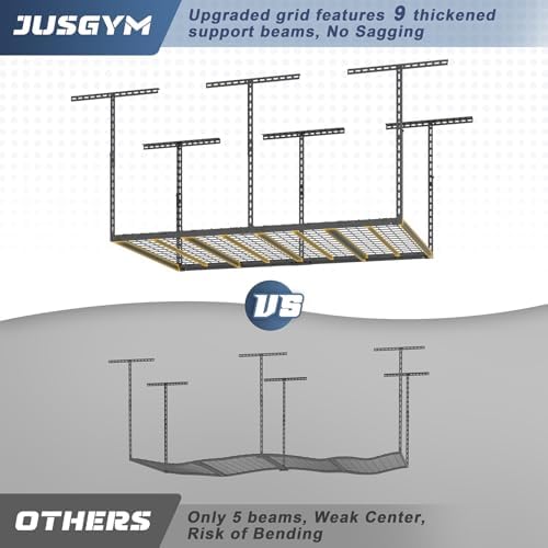 Jusgym 4X6FT Overhead Garage Storage Rack, 26"-40" Height Adjustable Garage Ceiling Storage Racks, Heavy Duty Metal Overhead Storage Organizer System, 450LBS Weight Capacity - Image 3