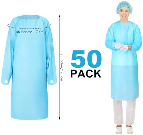 TrelaCo 50 Pack Disposable Isolation Gowns PPE Gown Set with Sleeves,Blue - Image 2